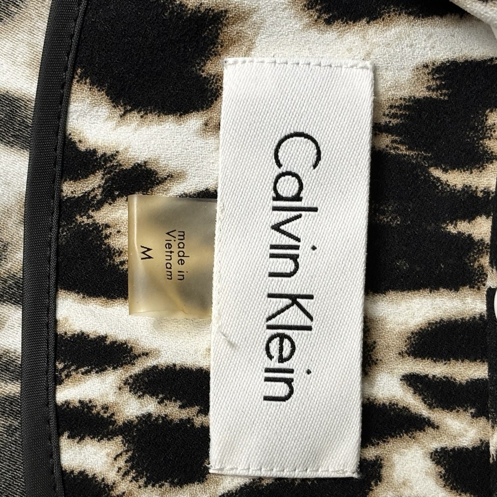 Calvin Klein Womens M Leopard Print Open Cardigan 3/4 Sleeves Oversized Blazer - Picture 10 of 10